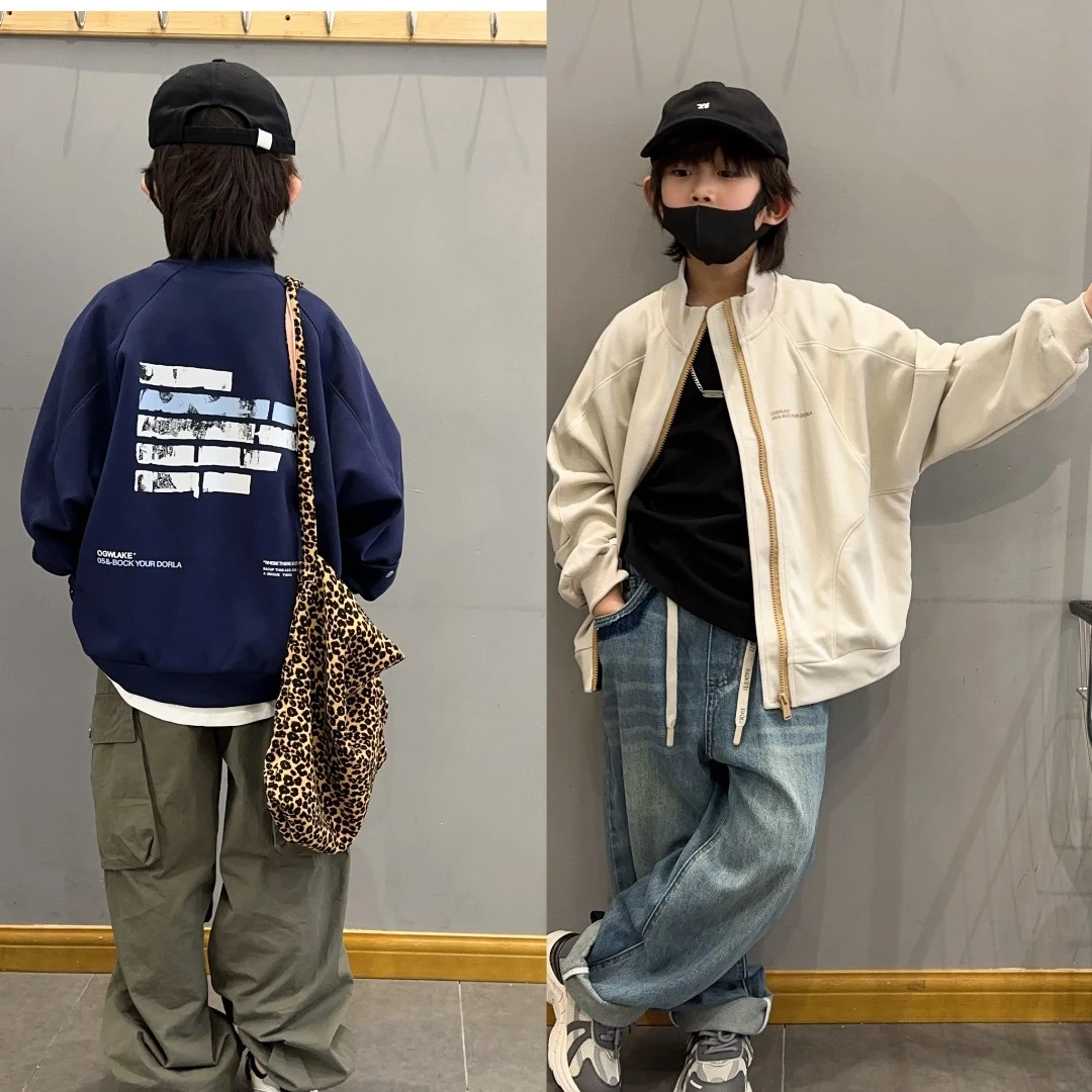 男童春季新款针织外套运动款百搭宽松休闲洋气中大童立领儿童春装