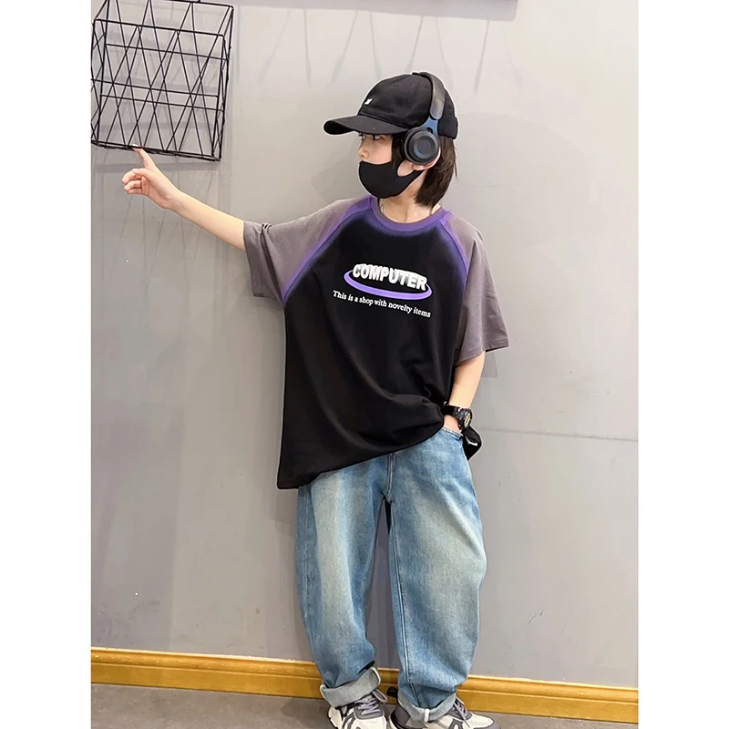 男童夏季新款短袖T恤时尚渐变色