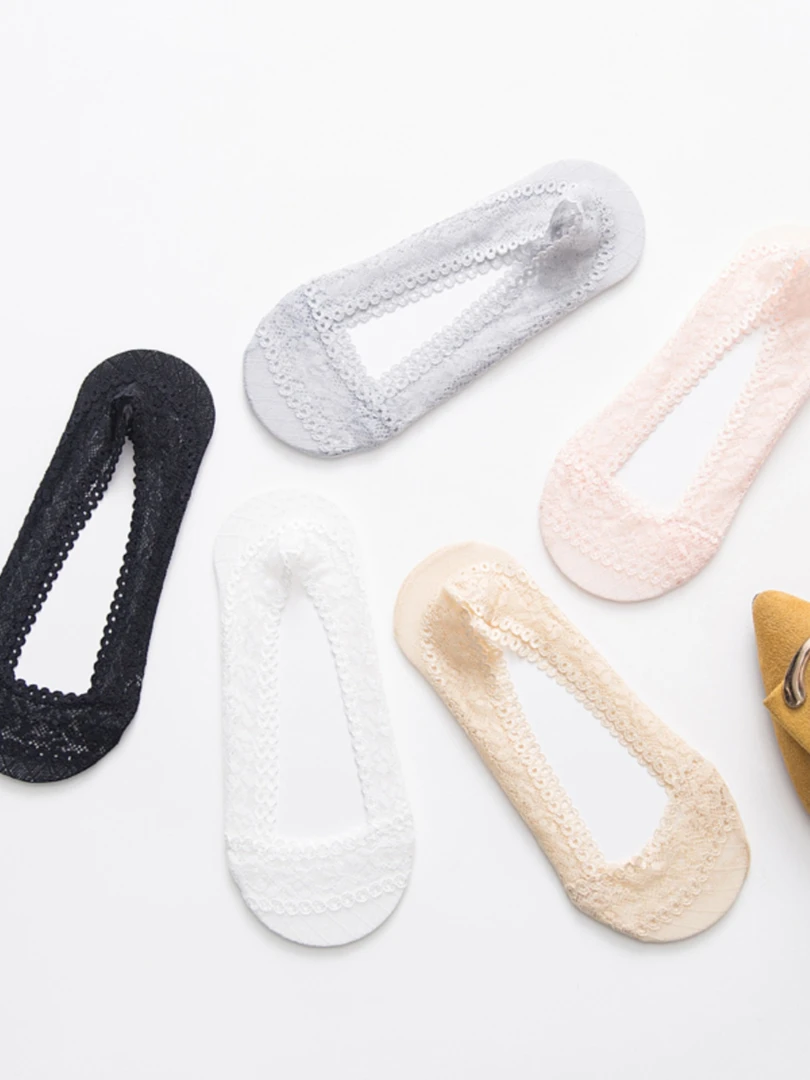 蕾丝袜子船袜女铜钱款夏季薄款浅口韩国隐形袜硅胶防滑短袜低帮袜