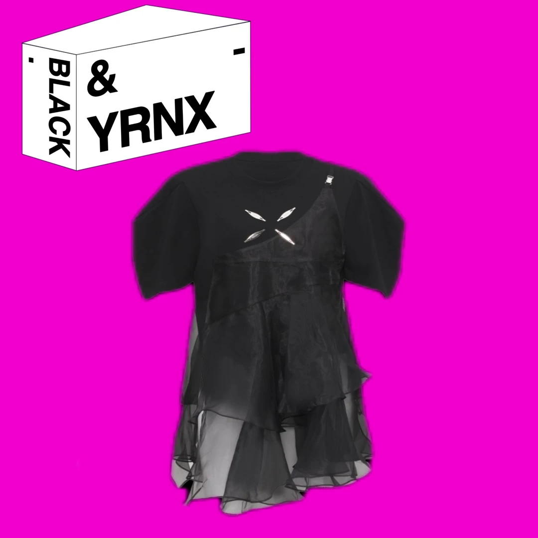 YRNX/伊然納暄【四叶草】小众设计师原创款时尚黑色高级感短袖上衣