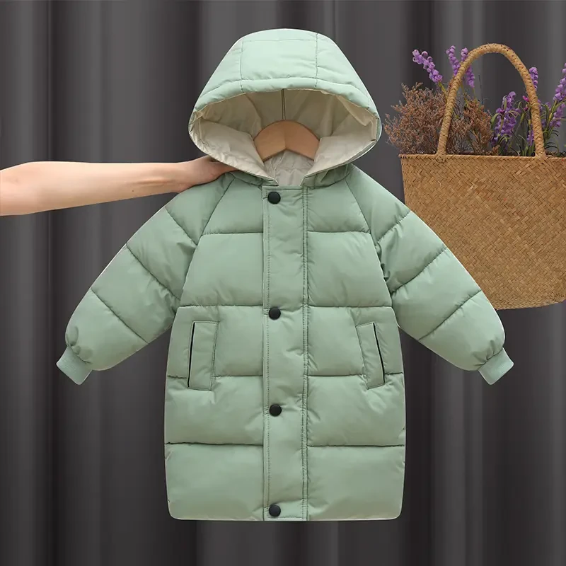 冬季新款加厚男童女童中长款棉服中小童连帽保暖洋气外套