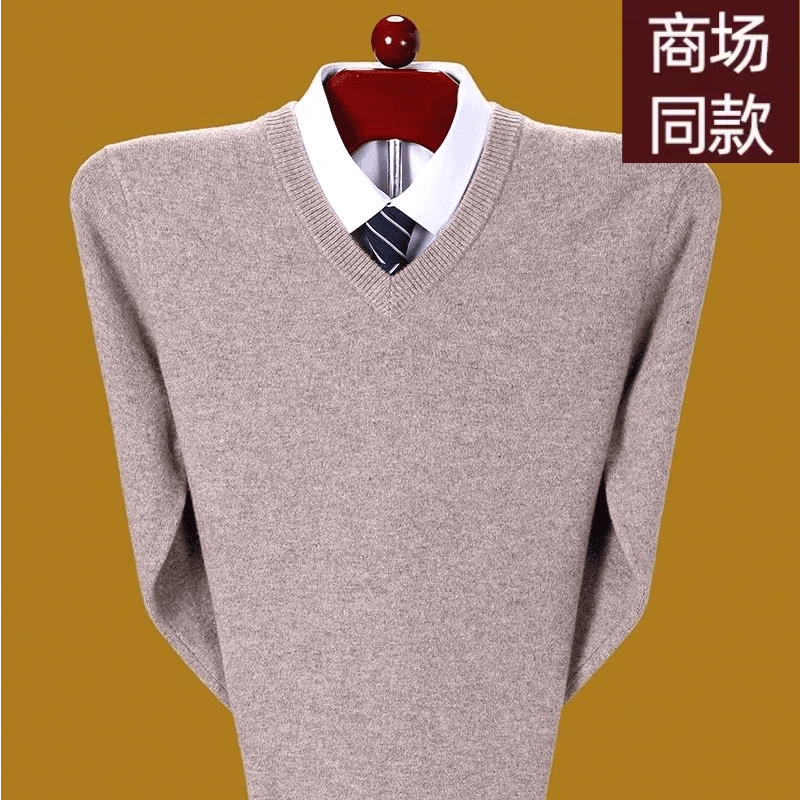 100%山羊绒衫男装V领毛衣打底衫鄂尔多斯市纯色百搭中青年羊毛衫