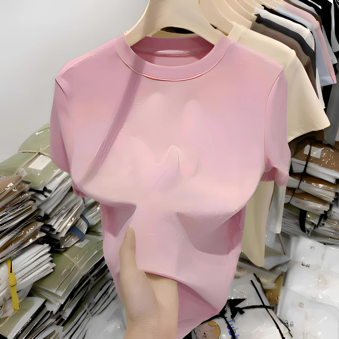 2025夏季新款正肩休闲百搭短袖修身显瘦设计棉纯T恤小众圆领上衣