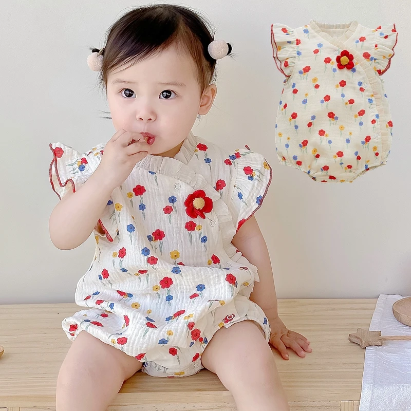 洋气小公主风女宝宝三角哈衣婴儿包屁衣新生儿童连体衣服薄款夏季