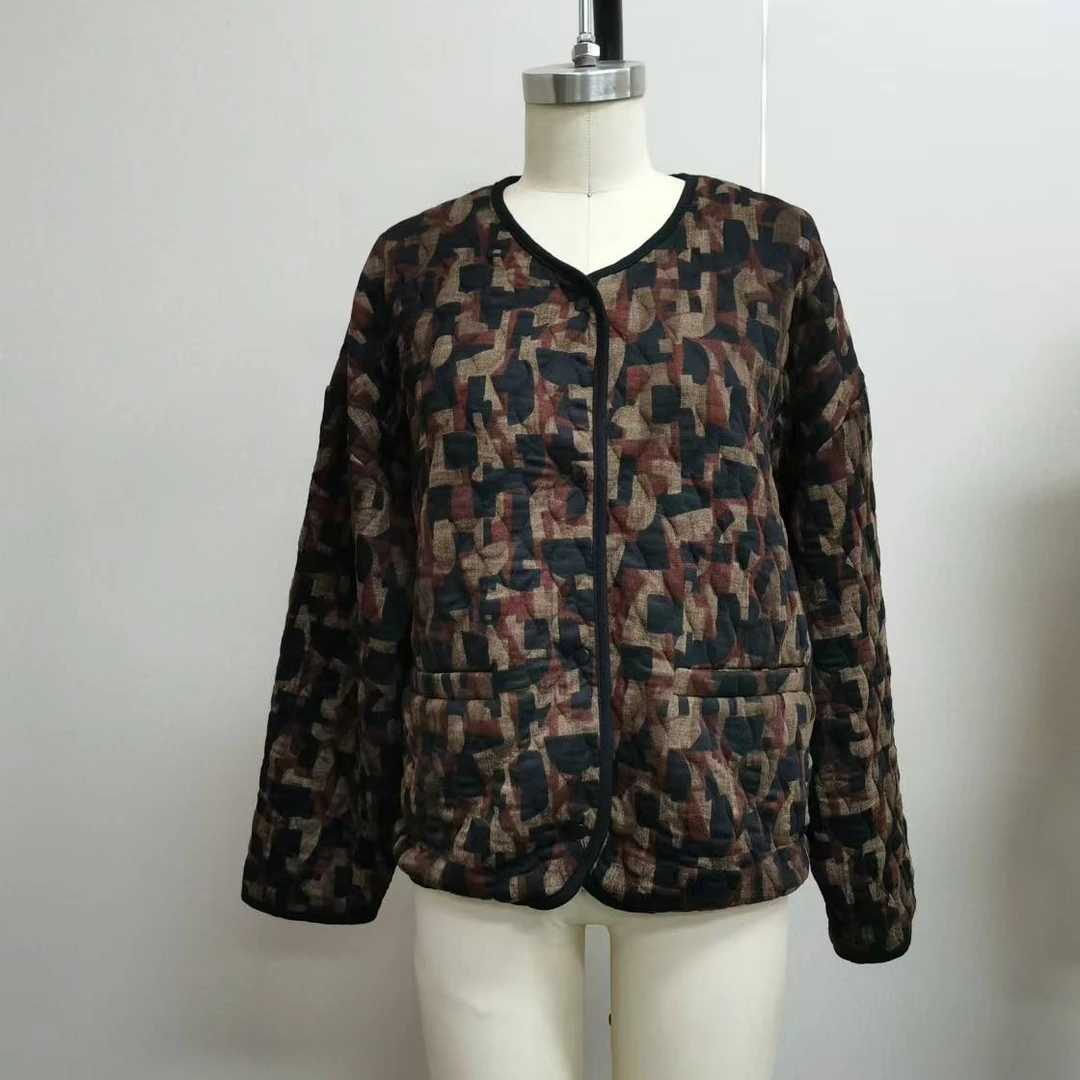 2024秋冬季印花绗棉法式棉袄