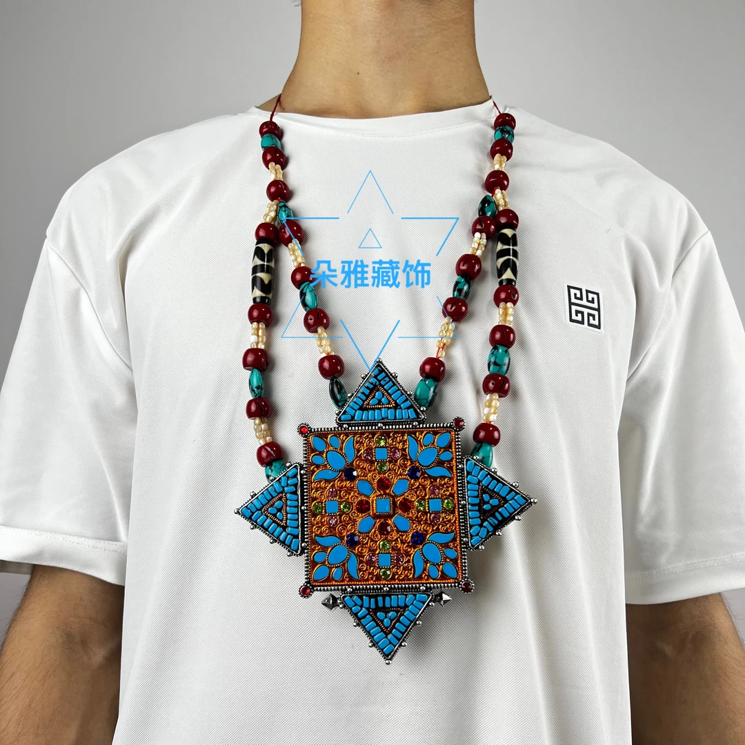 铜合金仿珍珠项链 朵雅藏饰藏族饰品纯手工镀金项链长款(宽14)