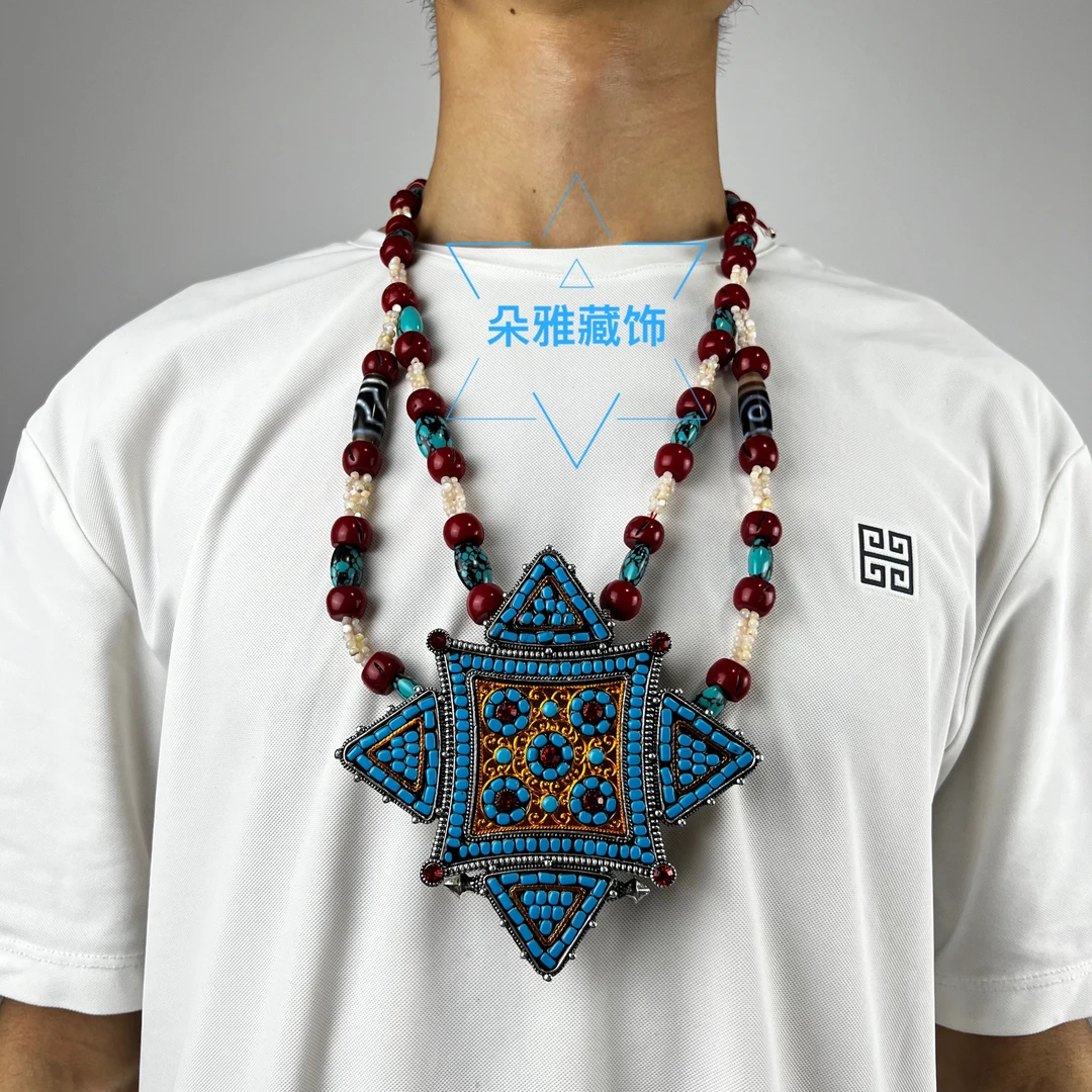 非金属仿珍珠项链 朵雅藏饰藏式长款尼泊尔民族项链纯手工配饰