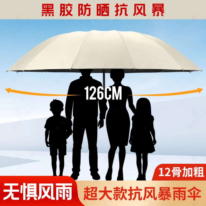12骨超大号黑胶两用太阳伞加粗抗风暴防紫外线遮阳伞加大晴雨伞