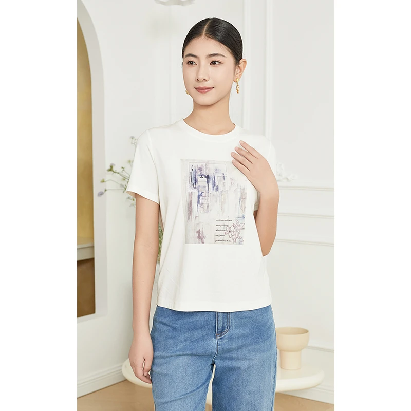 Gowani/乔万尼衬衫2024年商场同款新品短袖T恤简约印花EM1C100001