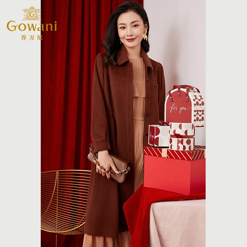 【100%绵羊毛】乔万尼收腰大衣保暖抗风外套EI4A565803