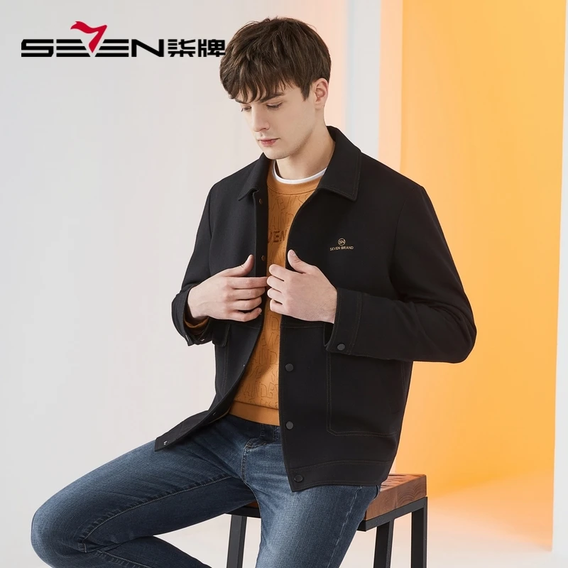 【含羊毛】柒牌毛呢夹克男 2022冬季新款潮流工装风加厚翻领外套