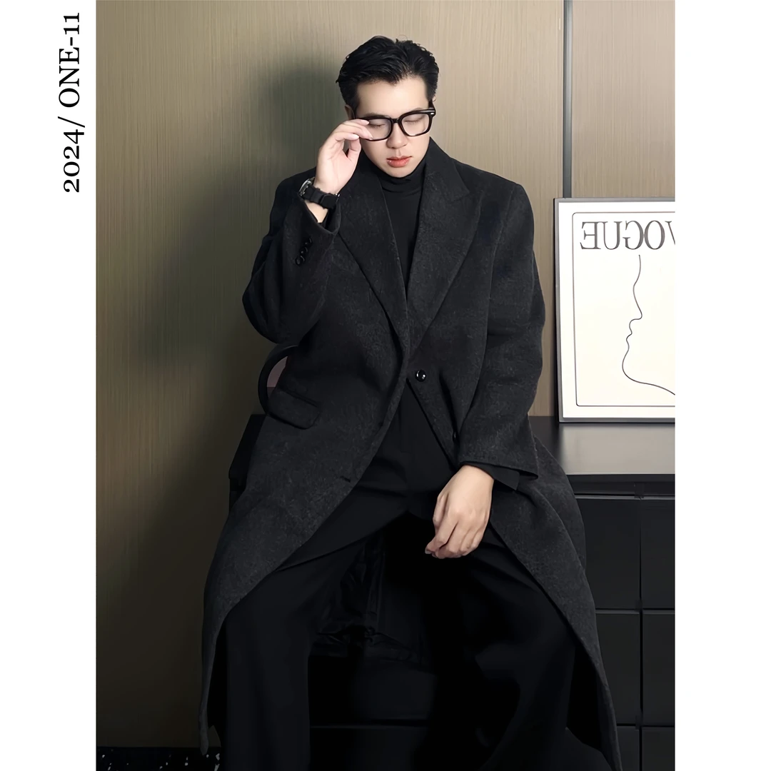 2024新款休闲百搭时尚韩版高级设计感中长款过膝毛呢大衣外套