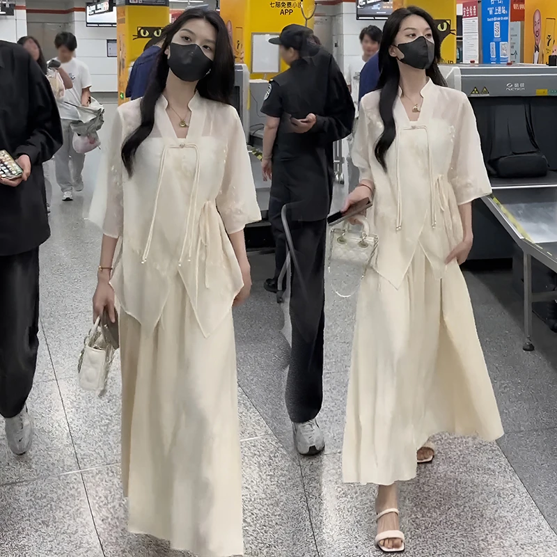 复古刺绣新中式国风套装2025夏季新款女装小个子上衣半裙两件套装