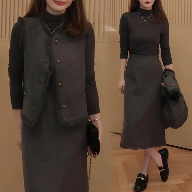 高级感三件套女装气质高级感小香风套装2025新款春秋爆款套装裙