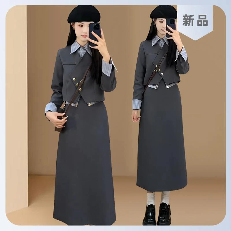 春秋款小香风两件套裙高级感假两件套显瘦减龄盐系时尚显瘦套装女