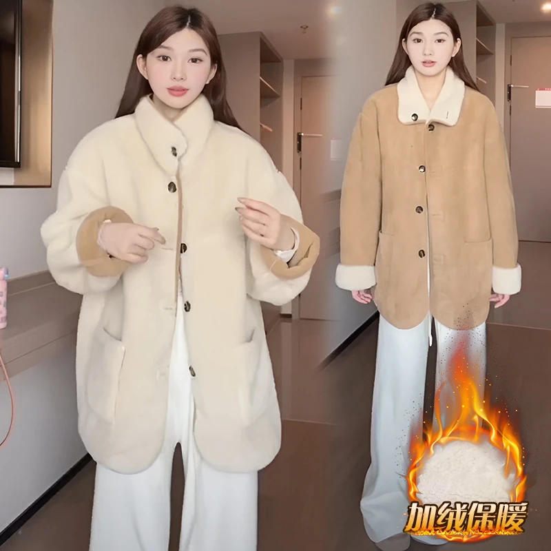 两面穿皮毛一体毛毛外套女2025秋冬新款加厚立领毛绒保暖大衣