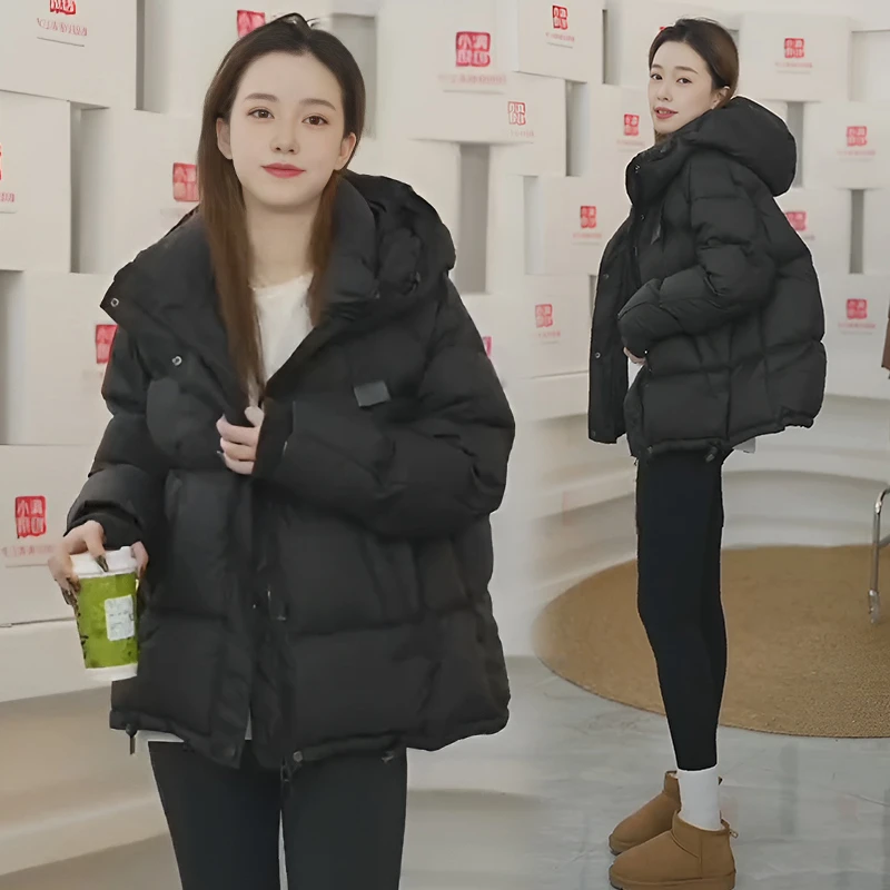 连帽棉服女冬季2025新款韩版百搭宽松显瘦加厚保暖面包服休闲外套