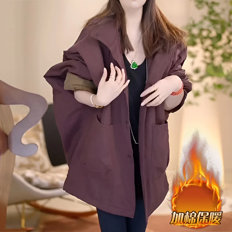 复古风棉衣棉服女2025年新款秋冬季休闲夹棉外套宽松大码休闲保暖