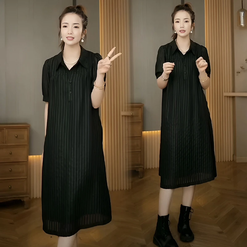 妈妈气质短袖连衣裙女2025夏装新款大码宽松洋气遮肉polo衬衫裙子