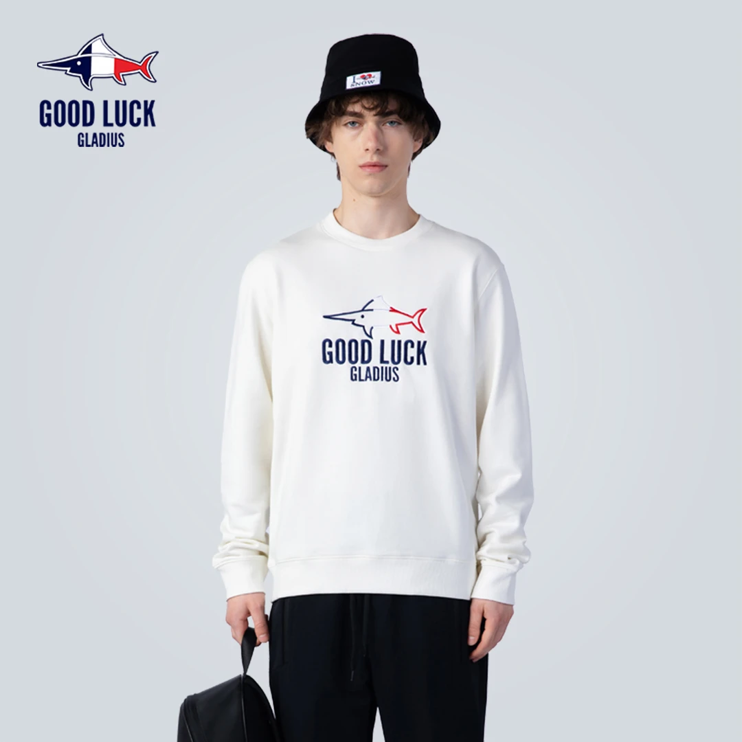 GOOD LUCKBLUE蓝鲨鲨鱼LOGO刺绣圆领卫衣男女同款-FR2C101