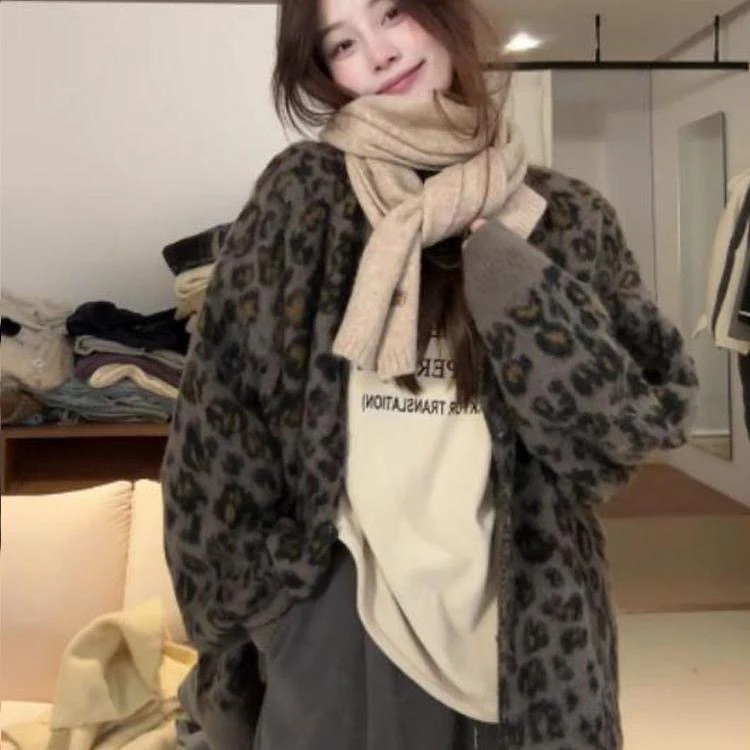 【达人专属】温柔小野豹软糯针织开衫毛衣秋冬慵懒风宽松休闲