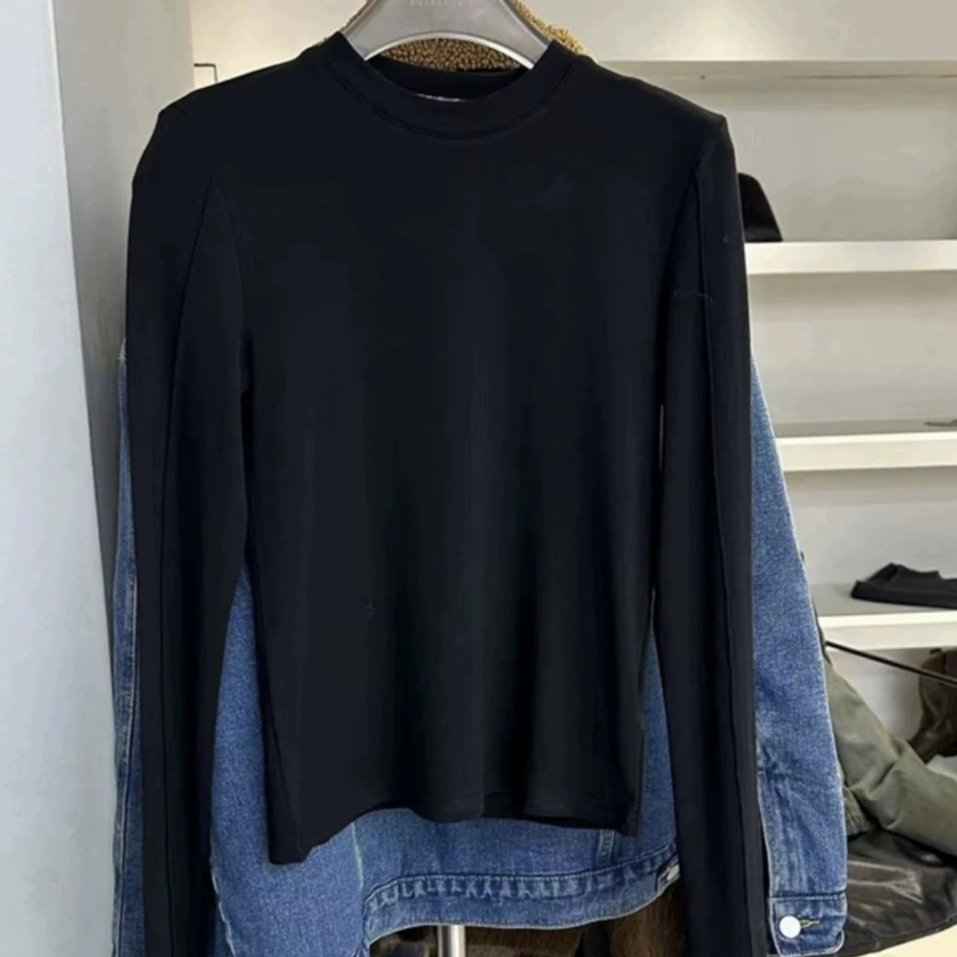 【自留T恤】韩系圆领磨毛长袖T恤