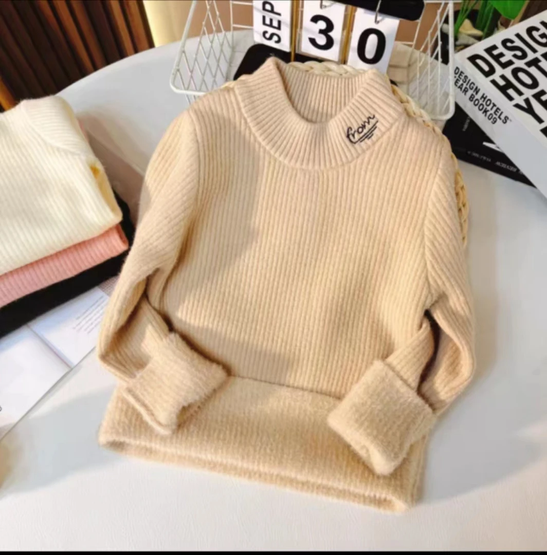 【一体绒】童装韩系圆领加绒加厚毛衣修身针织衫