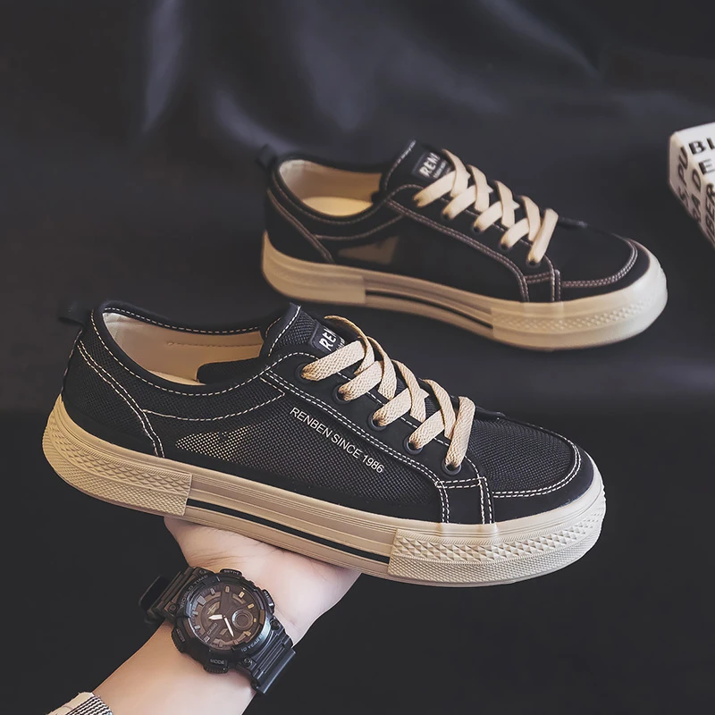 人本低帮网面帆布鞋男款网鞋休闲百搭透气潮鞋男士帆布鞋薄款单鞋