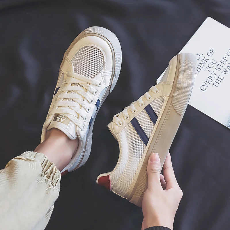 人本网面小白鞋男女情侣透气休闲板鞋夏薄款百搭低帮网鞋帆布男鞋