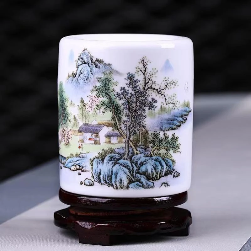 景德镇陶瓷家用筒圆筒中式招财摆件毛笔大容办公书房桌收纳大容量