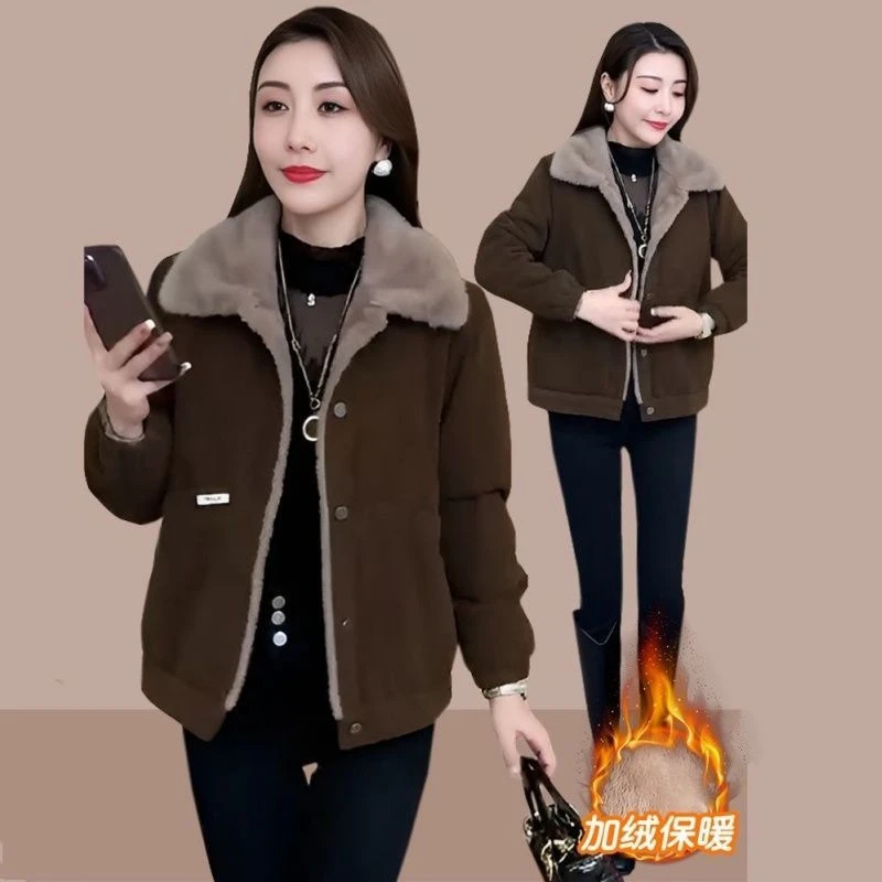 加绒加厚派克棉服女冬季新款时尚休闲百搭妈妈保暖棉衣棉袄短外套