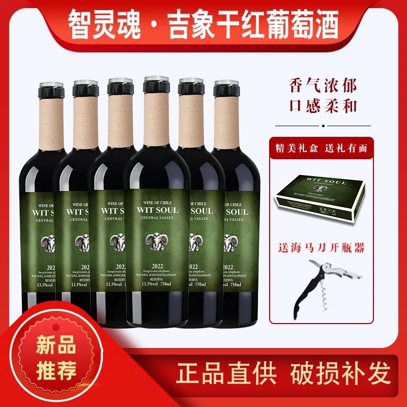 智利核心产区 智灵魂 吉象干红葡萄酒6支*750ML