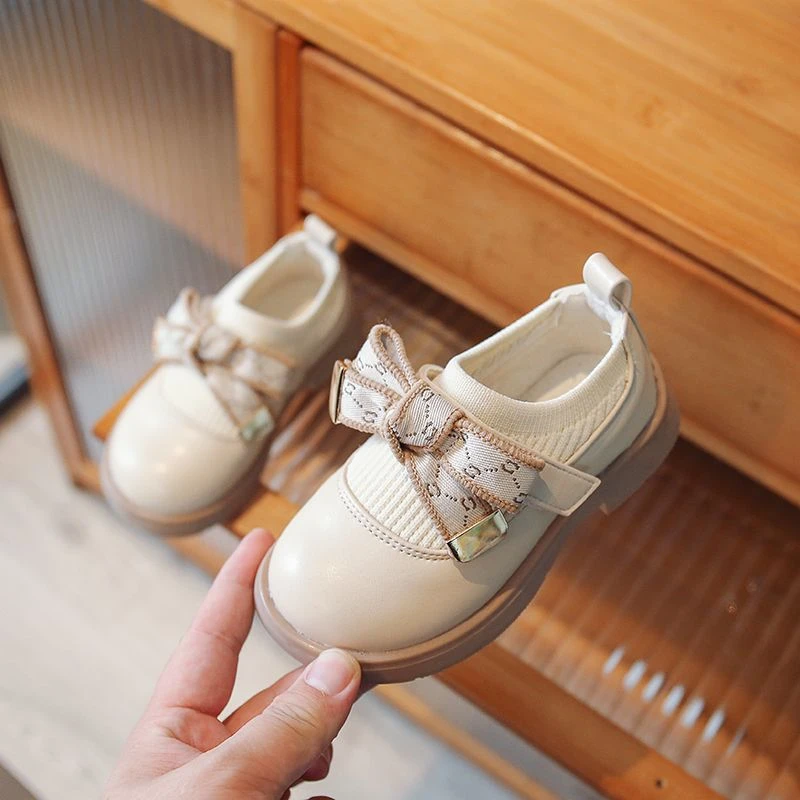 女童休闲皮鞋毛线口弹力秋冬内里加绒宝宝鞋女童公主鞋中大童薄绒