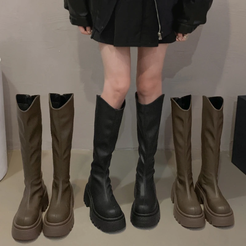 贾不假瘦瘦靴女士2023年冬季新款法式复古流行气质加绒粗跟高筒靴