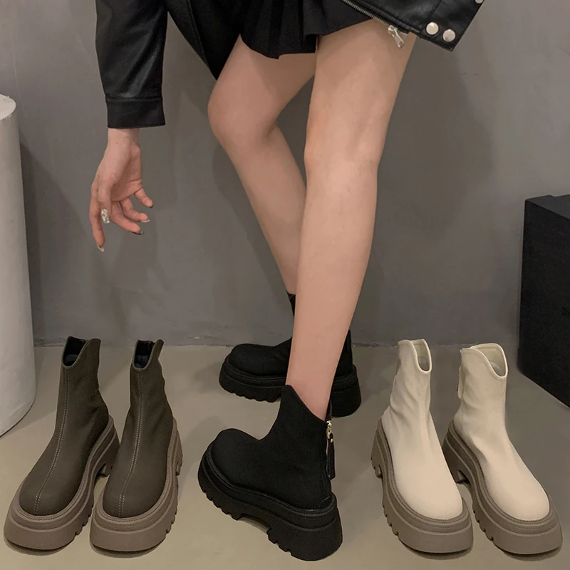 贾不假短靴女款2023年冬季新款超火百搭复古气质厚底炸街瘦瘦靴潮
