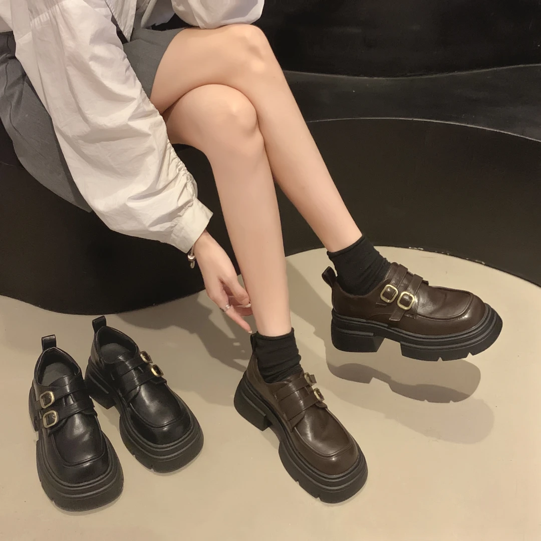【贾不假】单鞋女款2023秋季新款网红百搭复古厚底英伦风时尚小皮鞋