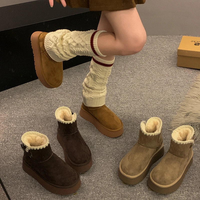 贾不假雪地靴冬季女款2024新款气百搭简约复古洋加绒棉鞋雪地鞋