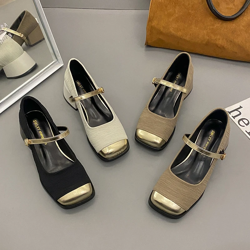 【春节后发货】玛丽珍女鞋2024年春季新款粗跟学生配裙子一字带单鞋