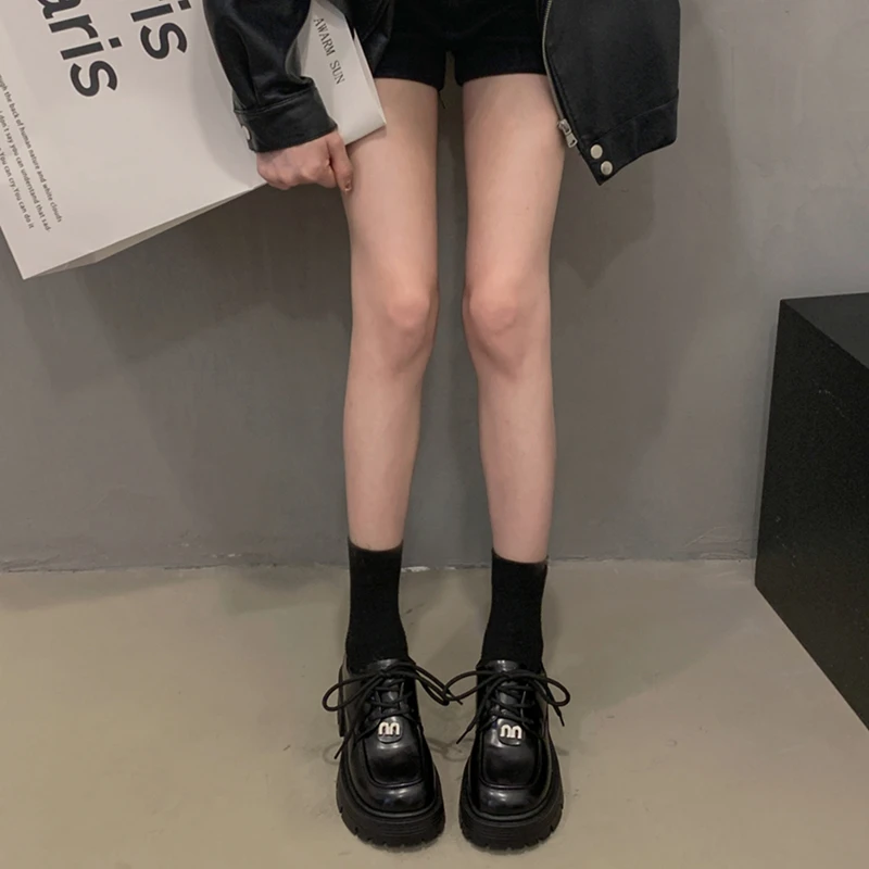 贾不假粗跟小皮鞋女2023年冬季新款百搭洋气增高加绒玛丽珍单鞋潮