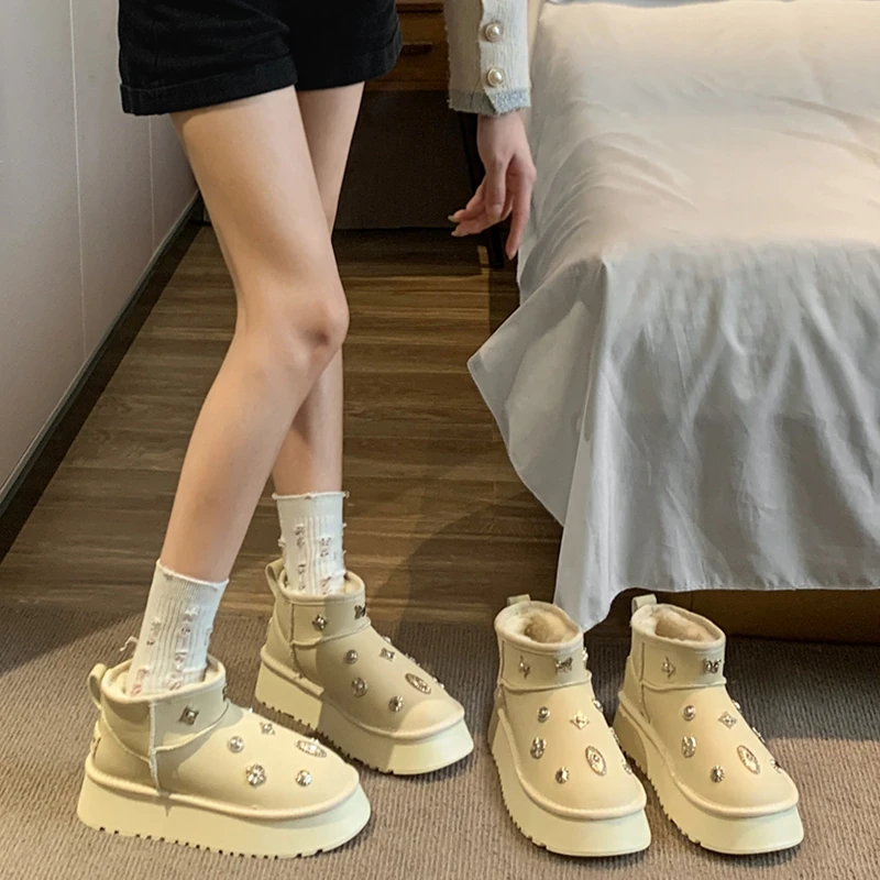 贾不假网红棉鞋女2023冬季新款超火复古百搭加绒保暖厚底雪地靴潮