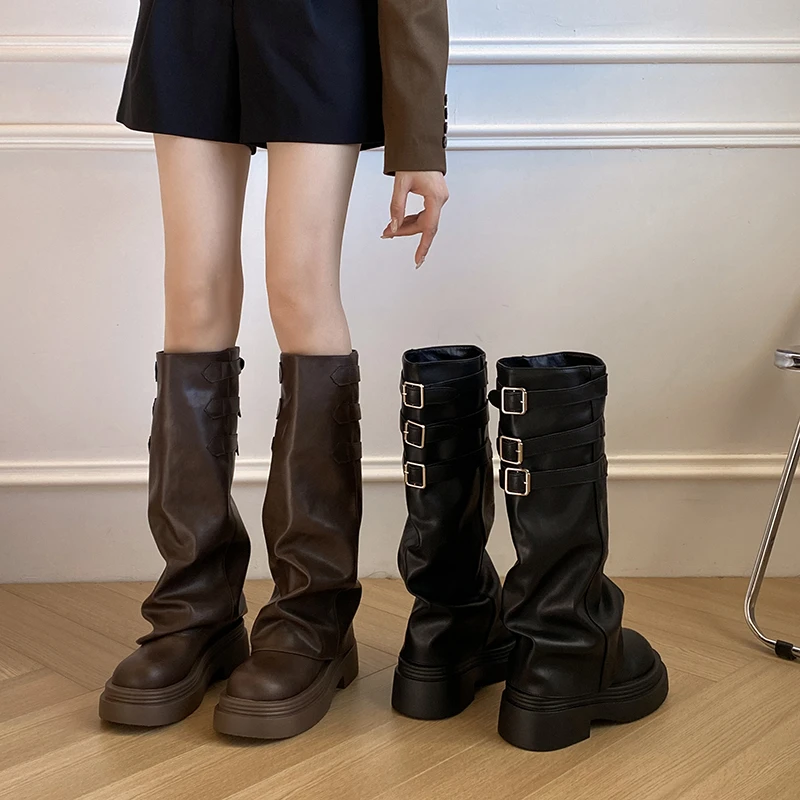 贾不假长靴女士2024早秋新款时尚网红百搭厚底英伦风小个子高筒靴