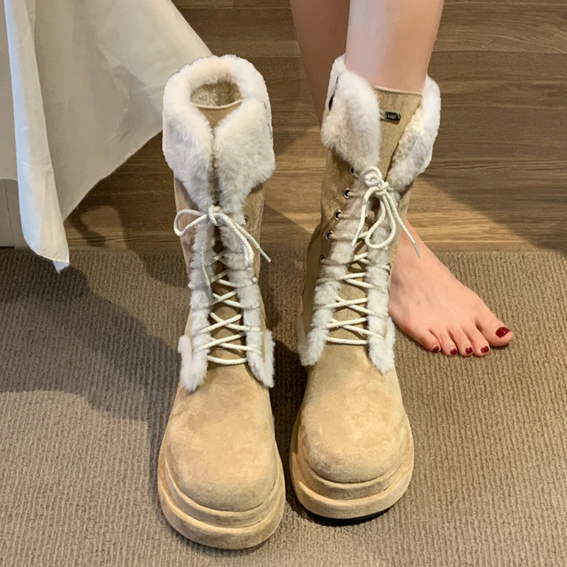 【现货】贾不假网红雪地靴女2024冬季新款流行气质法式复古保暖棉靴