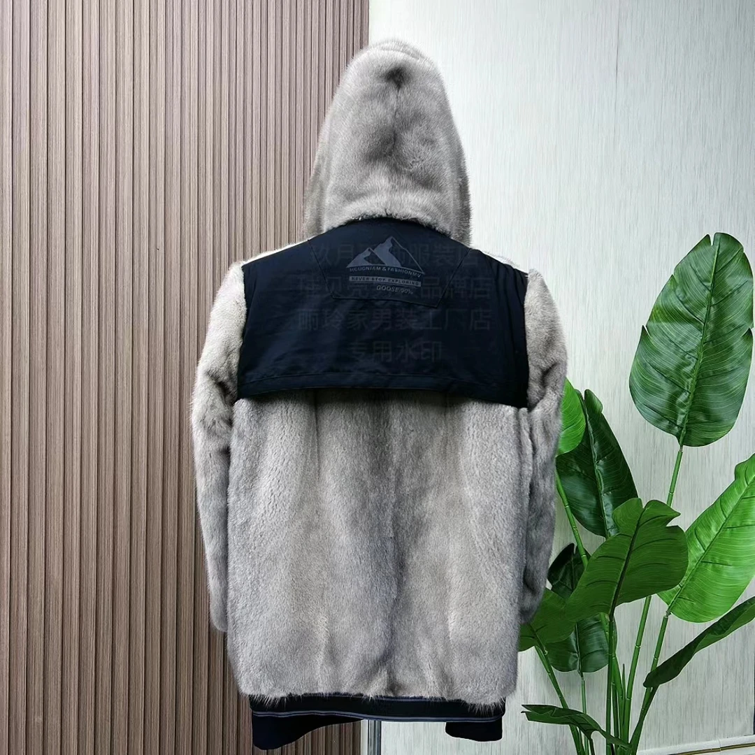 男士商务时尚连帽款水貂内胆保暖外套