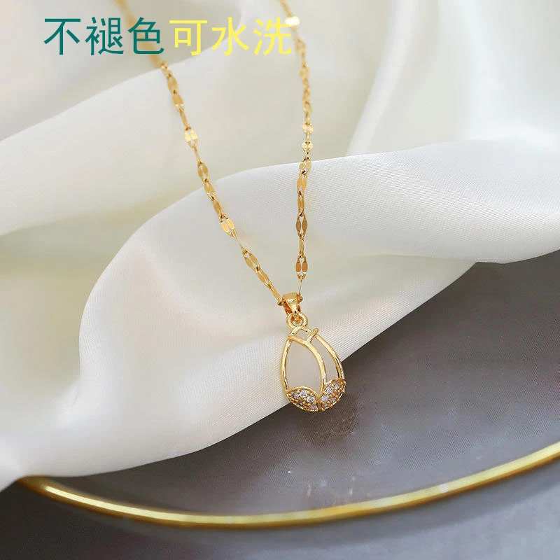 钛钢吊坠 钛钢时尚简约吊坠郁金香项链女轻奢简约气质新锁骨网红