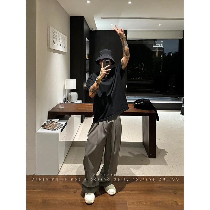 OXFREAK 24FW「单褶垂感 舒适宽舒」春夏直筒休闲裤男阔腿西装裤