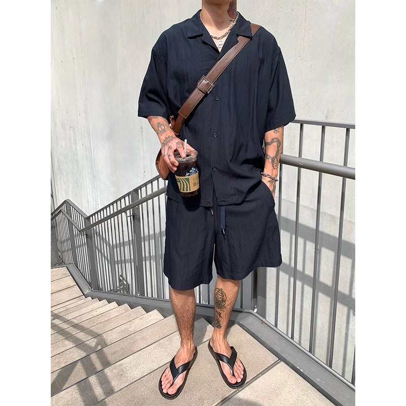 【OXFREAK】夏季轻薄垂感面料短裤男韩系雅痞高级感松紧腰五分裤