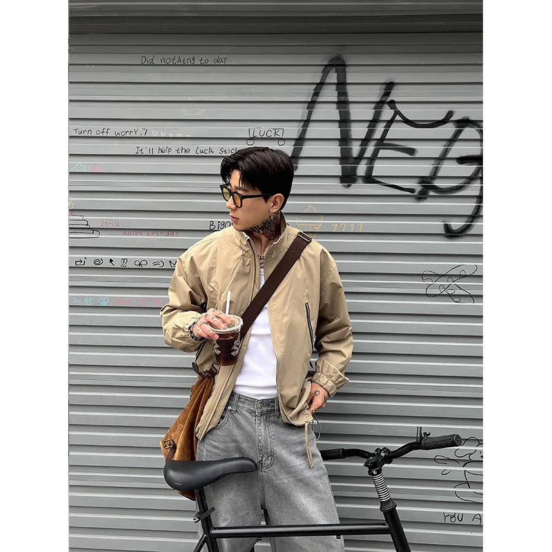 OXFREAK 2024春季「弧形拉链 下摆松紧」立领夹克男廓形休闲外套