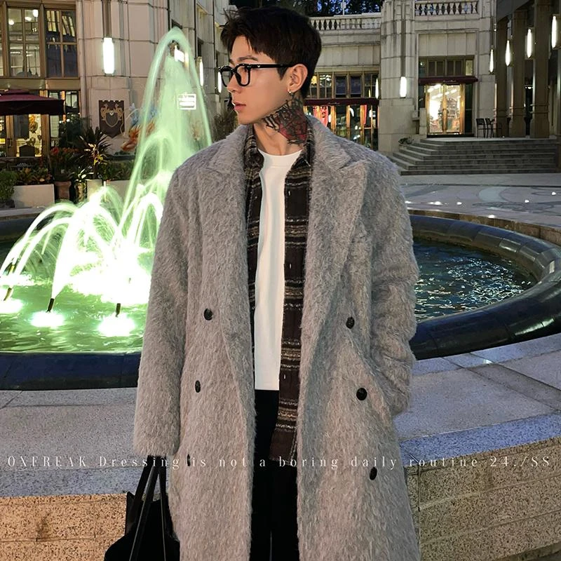 OXFREAK 24FW「双排扣 仿马海毛」巴尔玛肯毛呢大衣男中长款风衣