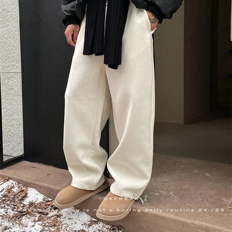 OXFREAK「欧棉绒 纹理感」纯色秋冬垂感直筒休闲裤男宽松阔腿卫裤