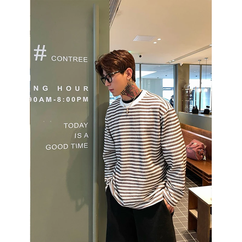 OXFREAK 24FW「主支线 极简轻奢」肌理感条纹长袖t恤男宽松打底衫